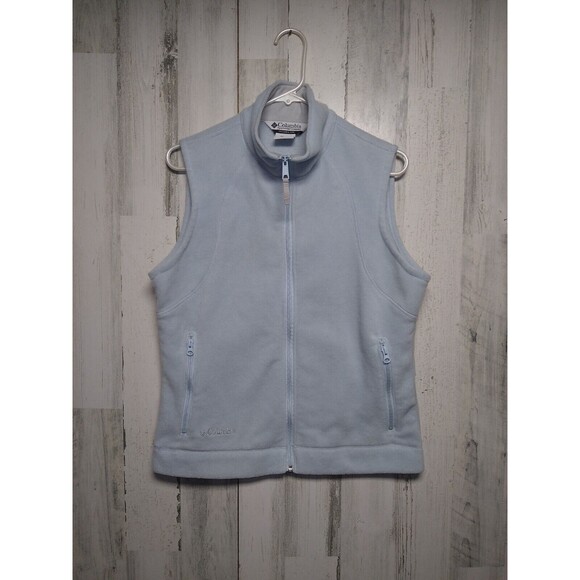 Columbia Fleece Vest Jacket Womens Medium Light Blue Full Zip High Neck pockets - Picture 1 of 7